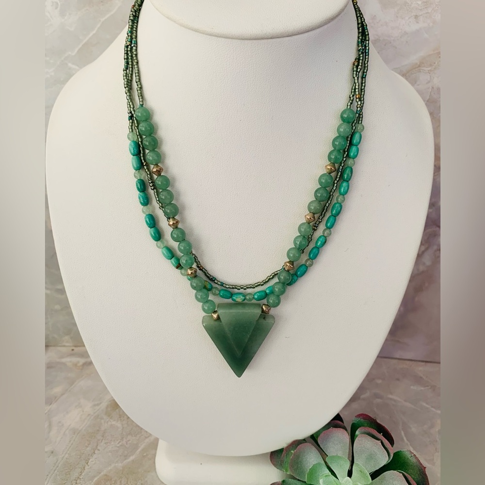 Aventurine Turquoise and Sterling Silver Beaded Artisan Necklace - Picture 2 of 6